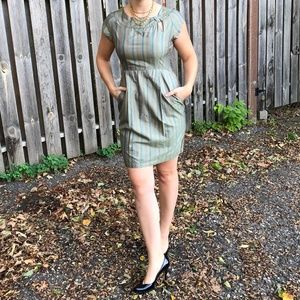 Shiny Plaid Silk Dress with Balloon Skirt, Medium